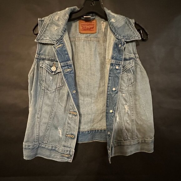 Levis denim Vest Size Medium Hand Painted Jeans Distressed Rock Art Skull Grunge - Picture 5 of 6